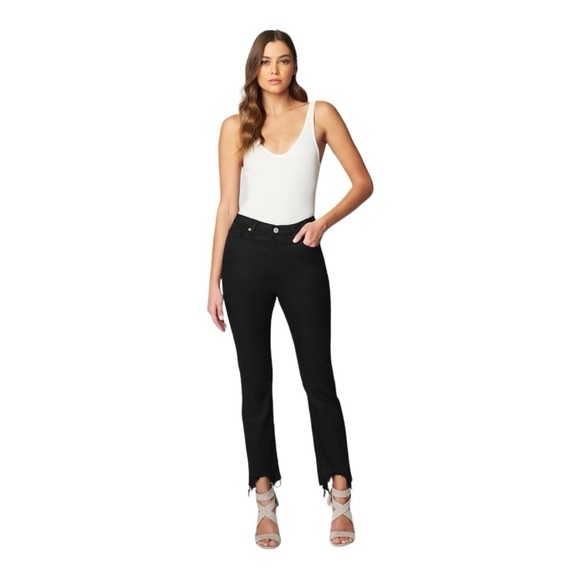 BlankNYC The Madison High Rise Crop Chewed Hem Jeans in Black 31 - Picture 1 of 8